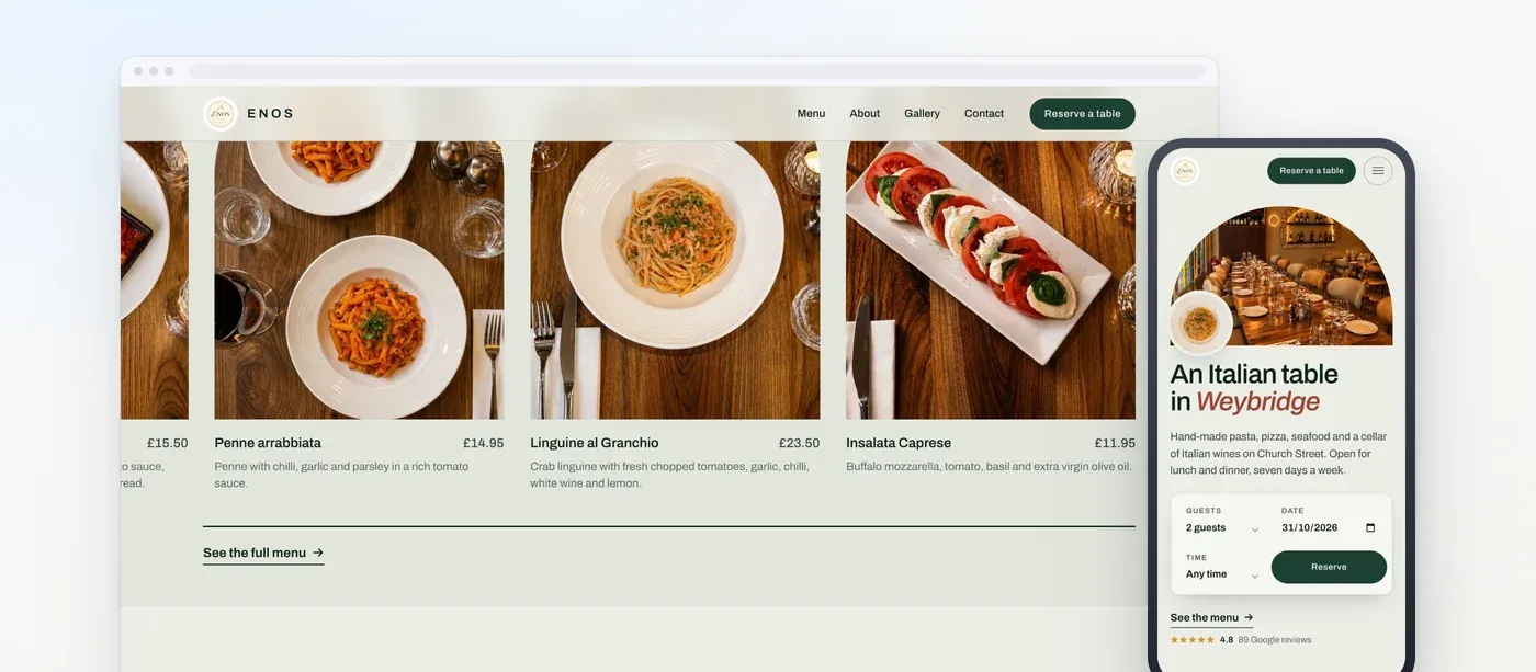 The Enos Restaurant website